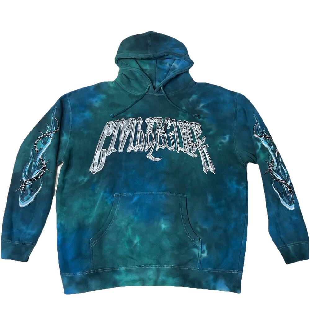 Civil Regime Hoodie Mens Blue Tie Dye Graphic Logo Streetwear Skull Large